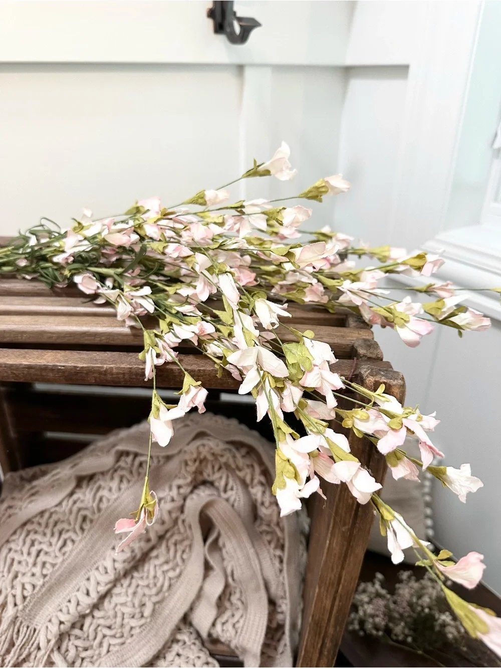 Soft Pink and Green Floral Stem Accent for Home Decor Wild Flower Bush